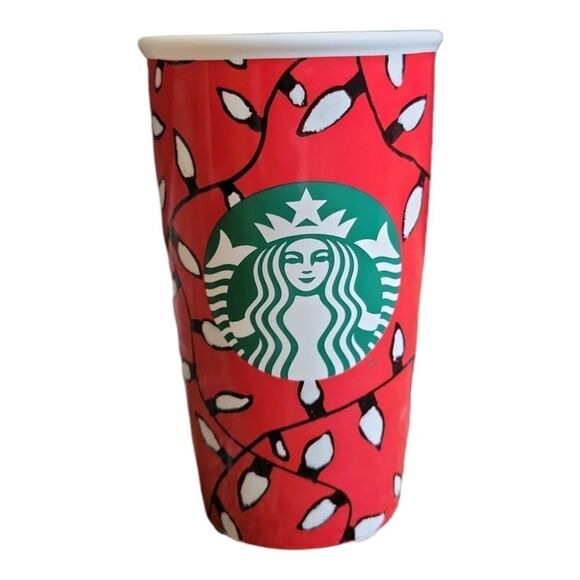 🤑 3 for $20 - Starbucks 2016 Christmas Ceramic Tumbler w/ light design 12 oz - Picture 1 of 4